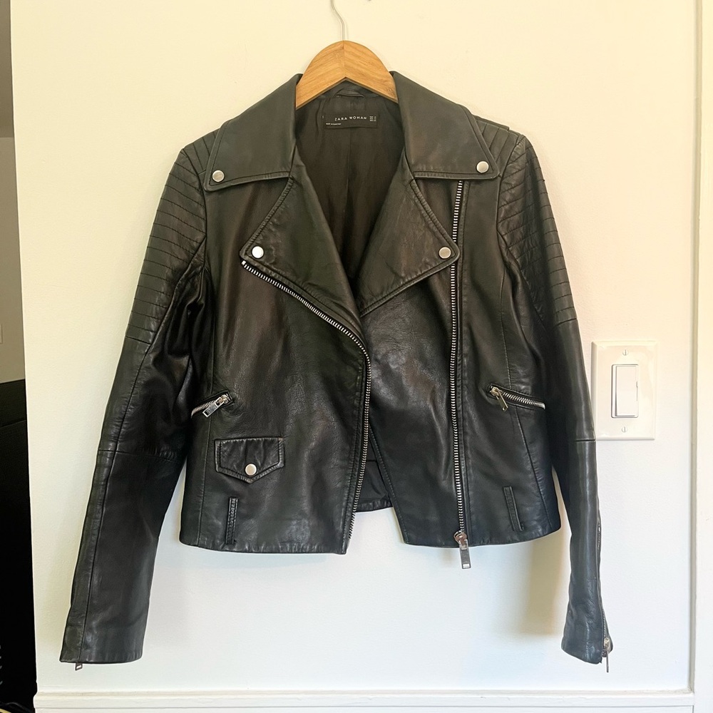 Zara Black Leather Biker Jacket - image 1